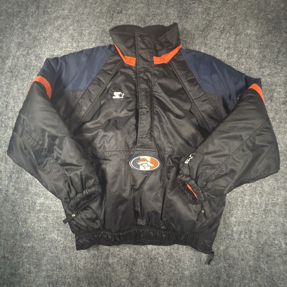Vintage 90s Starter Denver Broncos Jacket Mens M NFL Pro Line Puffer Hooded